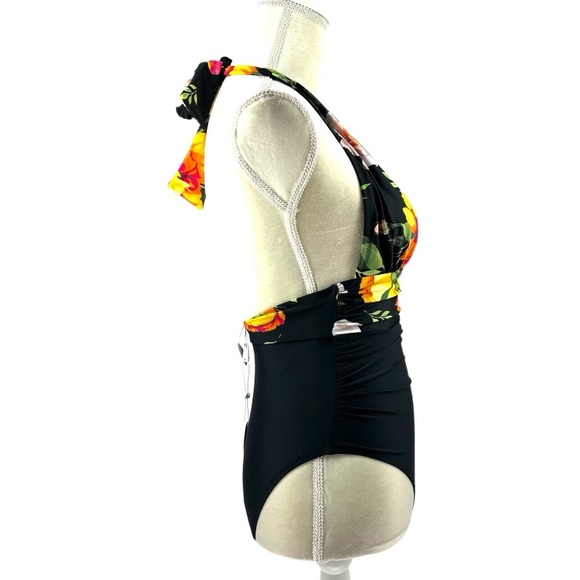 Cupshe | NWT XS Small Black Floral One Piece Swim Suit - Picture 4 of 15
